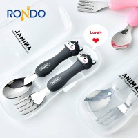 Creative Portable Cartoon Animal Cutlery Set Elementary Kids Children Stainless Steel Cutlery Cute Fork Spoon 2 Pcs Set